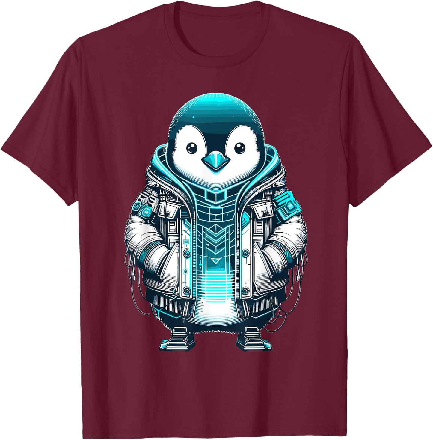 Cool Synthwave Cyberpunk Penguin Lover Futuristic Penguin T-Shirt - T-Shirt | Maroon