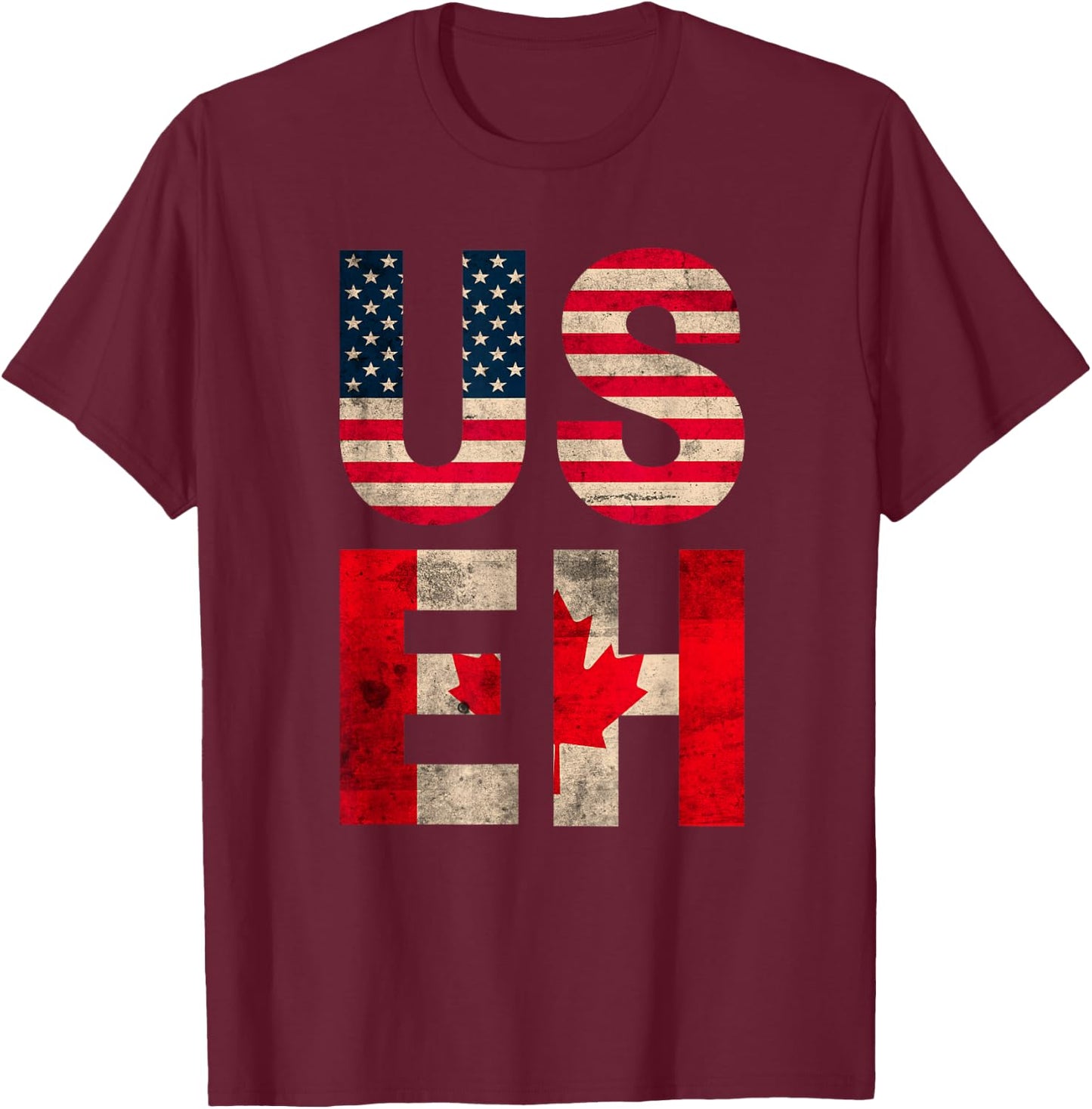US EH USA CANADA Flag retro vintage men women boys girls kid T-Shirt - T-Shirt | Maroon