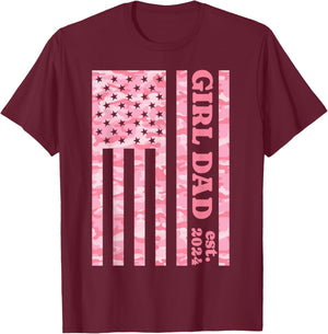 Camo Dad American Flag Camouflage Girl Dad Est 2024 of Girls T-Shirt - T-Shirt | Maroon