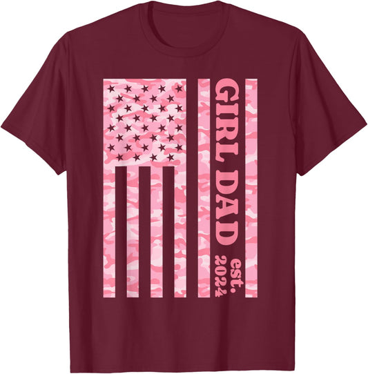 Camo Dad American Flag Camouflage Girl Dad Est 2024 of Girls T-Shirt - T-Shirt | Maroon