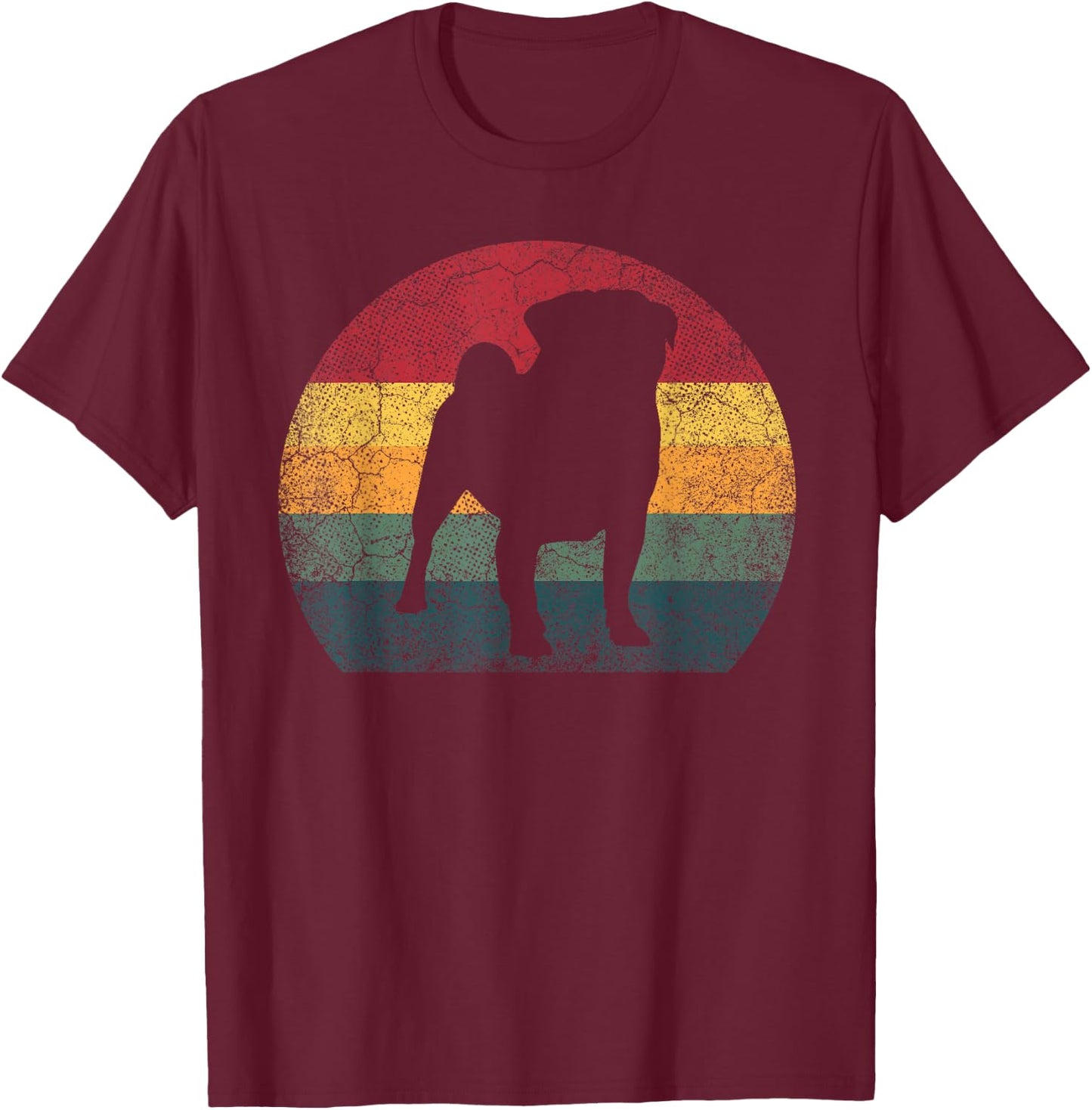Pug Dog Vintage Distressed Retro Style Men Women Gift T-Shirt - T-Shirt | Maroon