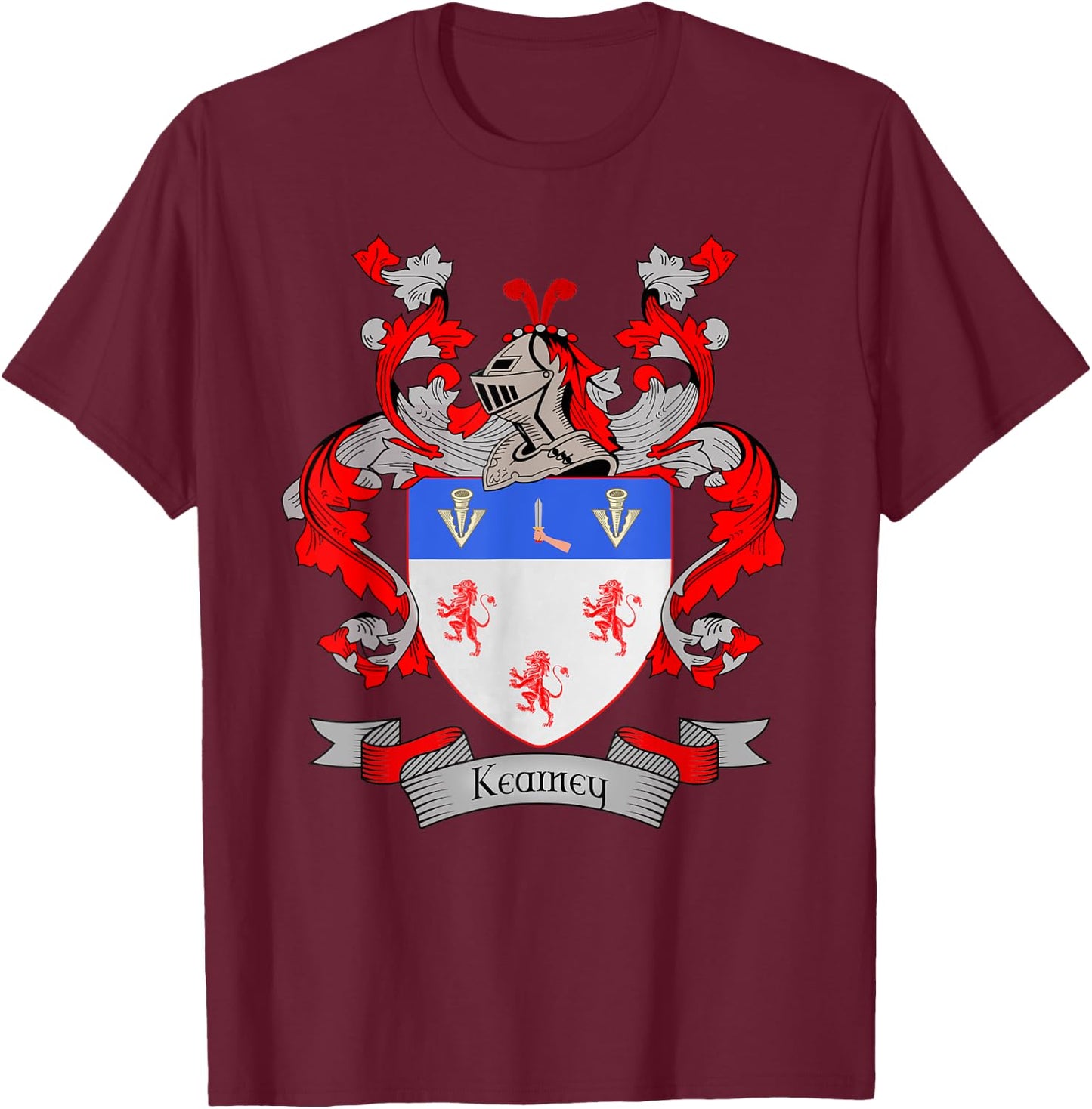 Kearney Coat of Arms | Kearney Surname Family Crest T-Shirt - T-Shirt | Maroon
