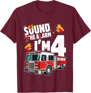Fire Truck 4th Birthday Boy Firefighter 4 Year Old T-Shirt - T-Shirt | Maroon