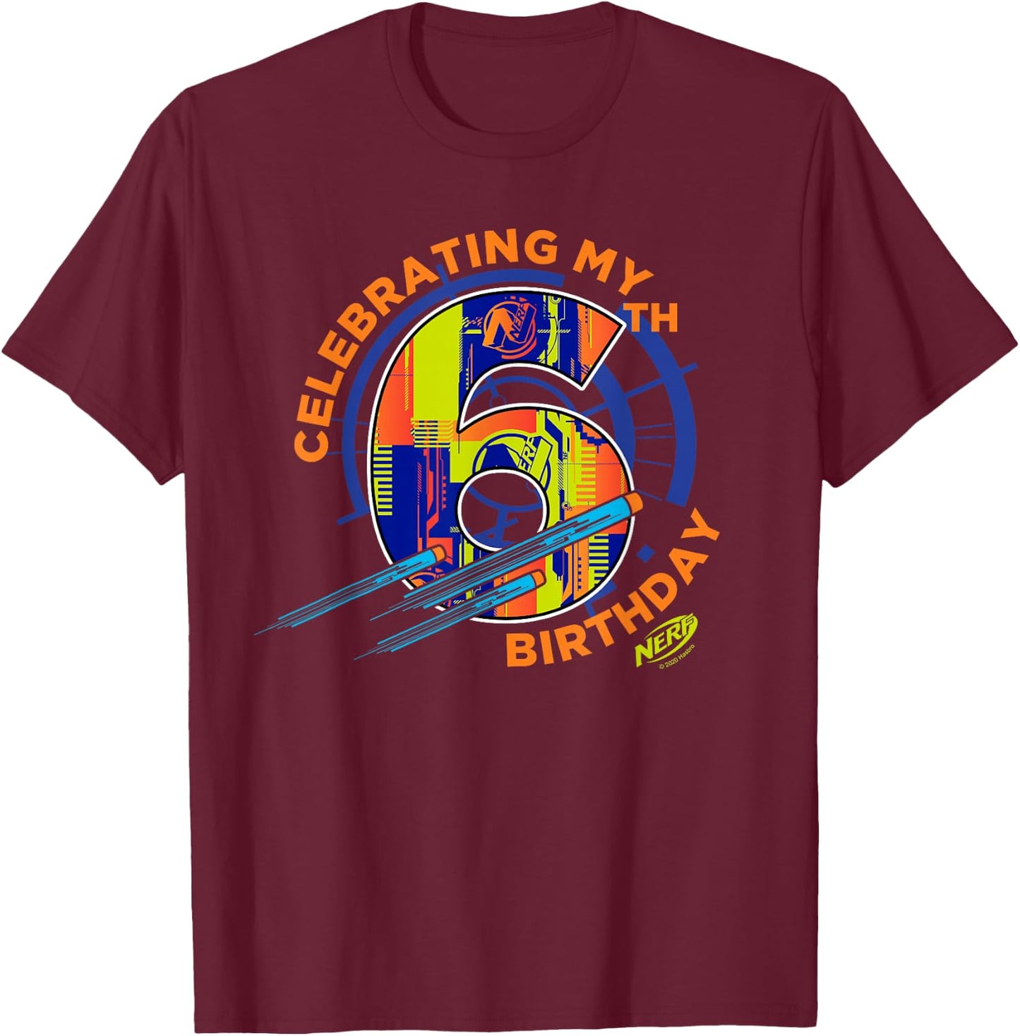 Nerf Celebrating My 6th Birthday Small T-Shirt - T-Shirt | Maroon