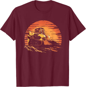 Retro sun Skid steer compact track loader T-Shirt - T-Shirt | Maroon