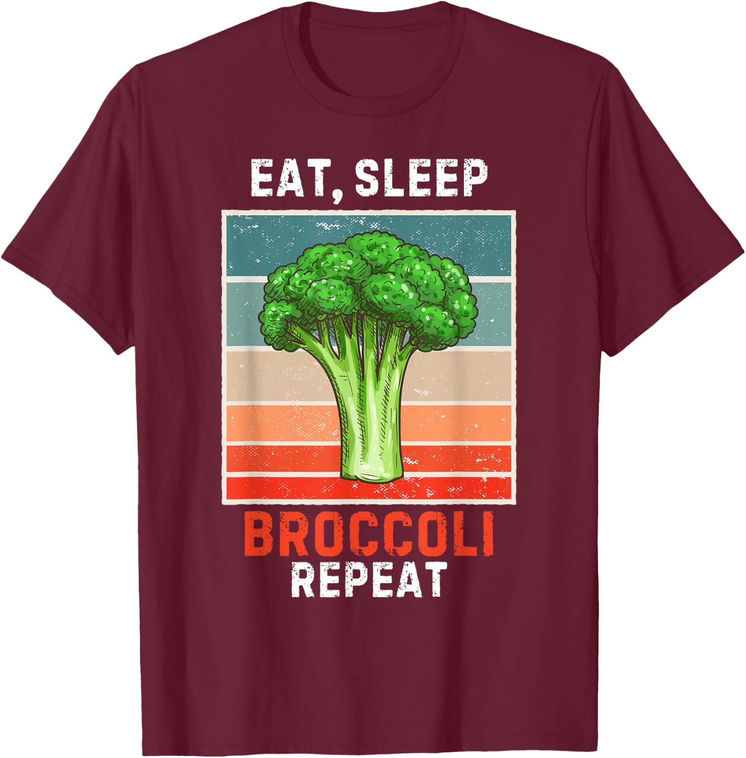Retro Eat, Sleep Broccoli Repeat Vintage Broccoli Lover T-Shirt - T-Shirt | Maroon