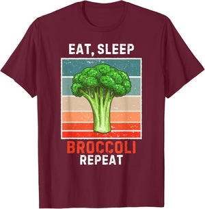 Retro Eat, Sleep Broccoli Repeat Vintage Broccoli Lover T-Shirt - T-Shirt | Maroon