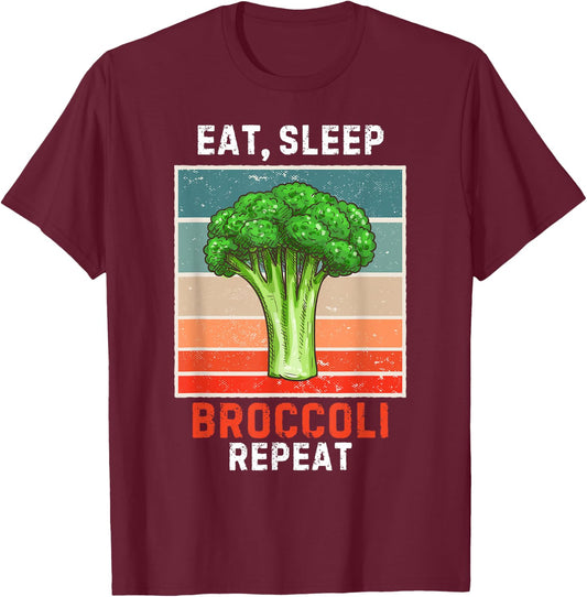 Retro Eat, Sleep Broccoli Repeat Vintage Broccoli Lover T-Shirt - T-Shirt | Maroon