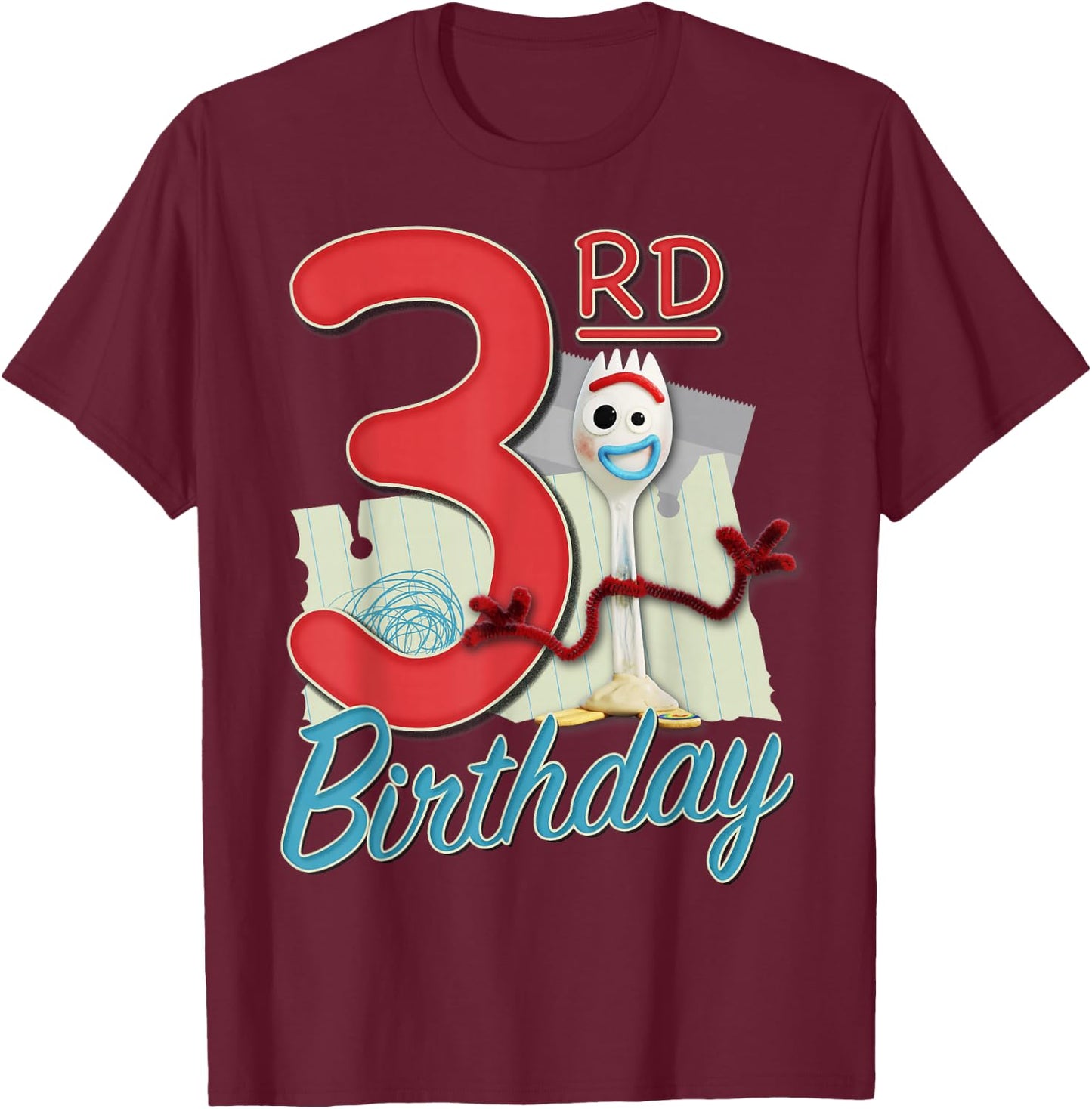 Disney Pixar Toy Story 4 Forky 3rd Birthday T-Shirt - T-Shirt | Maroon
