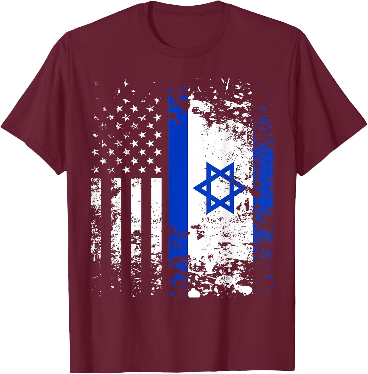 Proud Israeli USA Flag Patriotic Pride American Israel Flag T-Shirt - T-Shirt | Maroon
