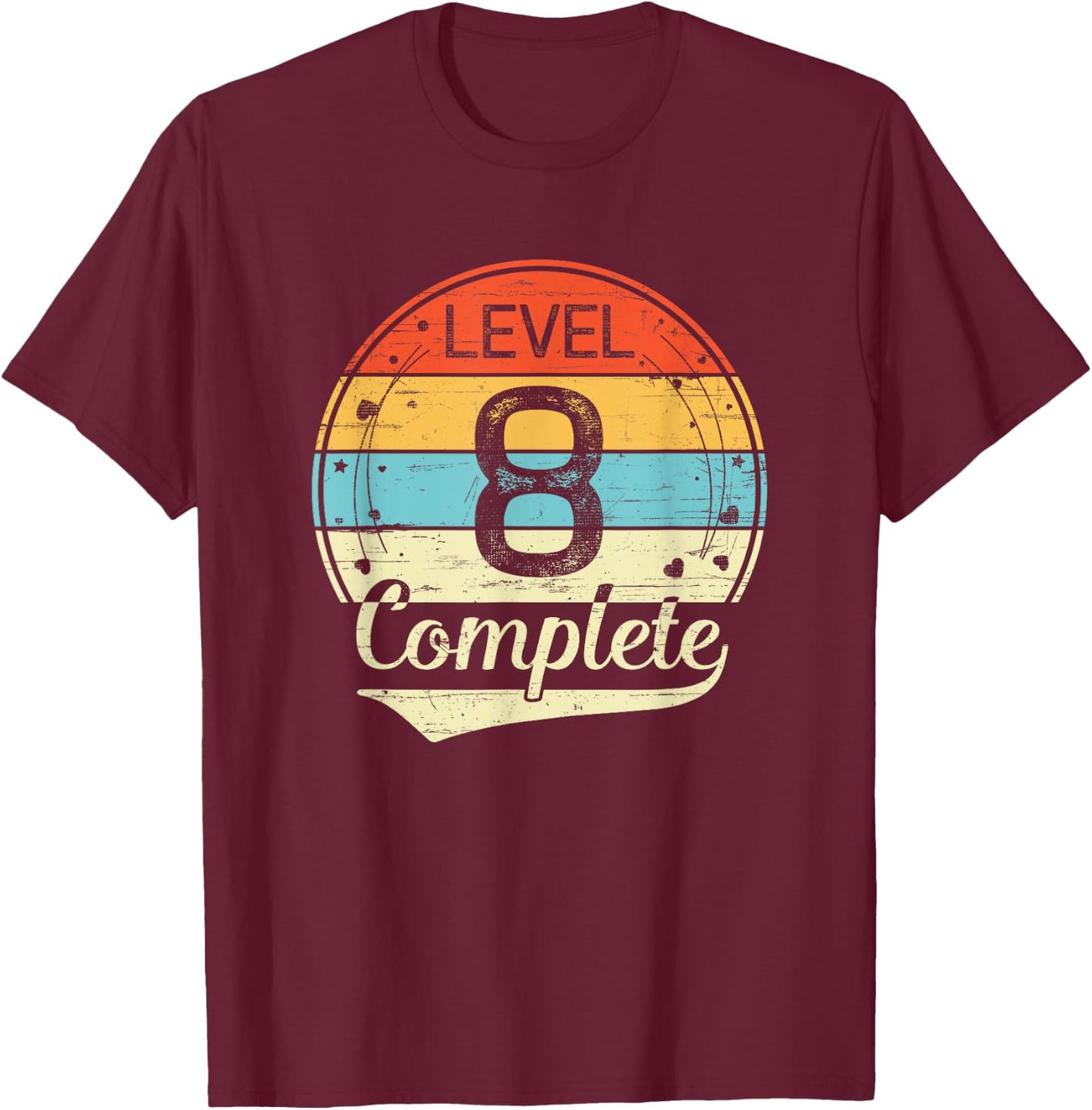 Level 8 Complete Retro 8th Wedding Anniversary T-Shirt - T-Shirt | Maroon