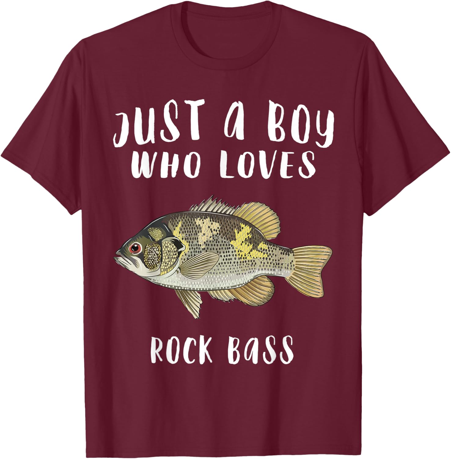 Just A Boy Who Loves Rock Bass Fish Lover T-Shirt - T-Shirt | Maroon