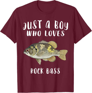 Just A Boy Who Loves Rock Bass Fish Lover T-Shirt - T-Shirt | Maroon