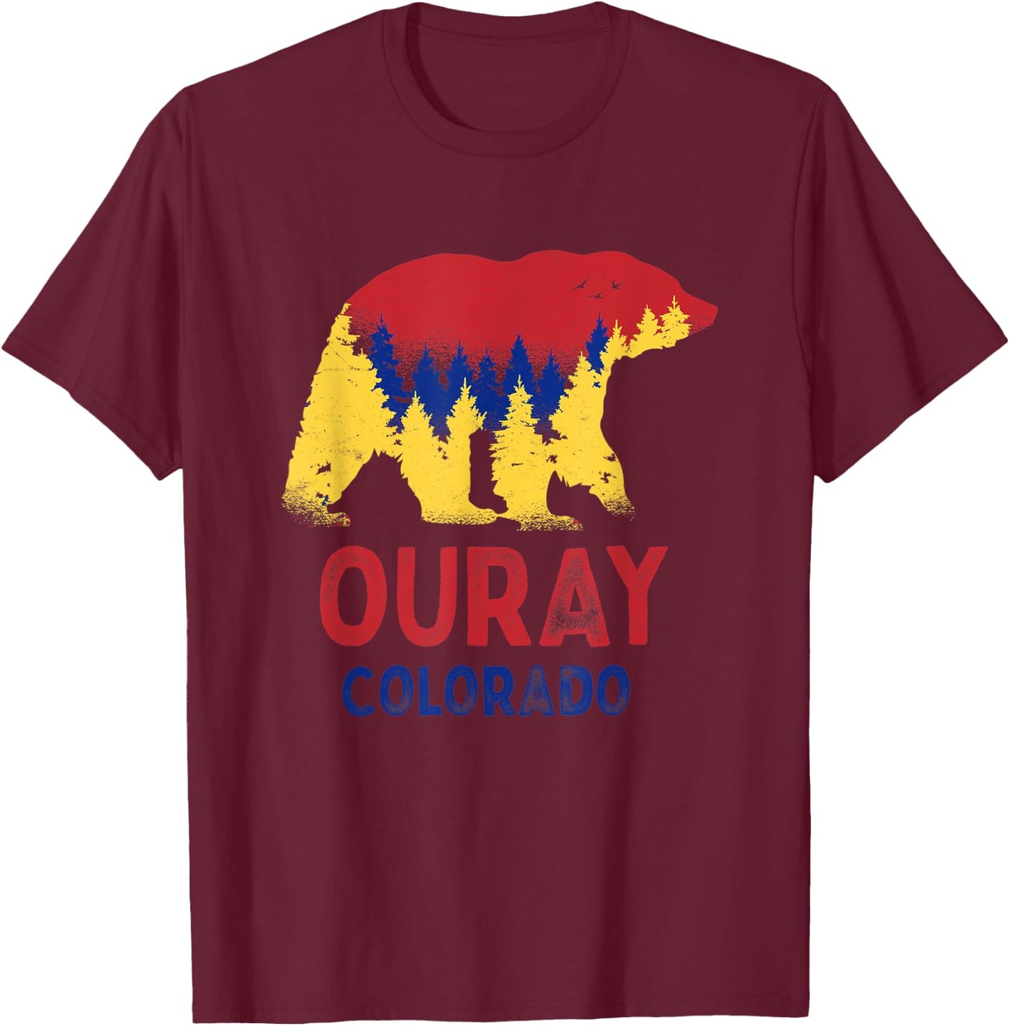 Ouray Colorado Rocky Mountains CO Black Mountain Bear T-Shirt - T-Shirt | Maroon
