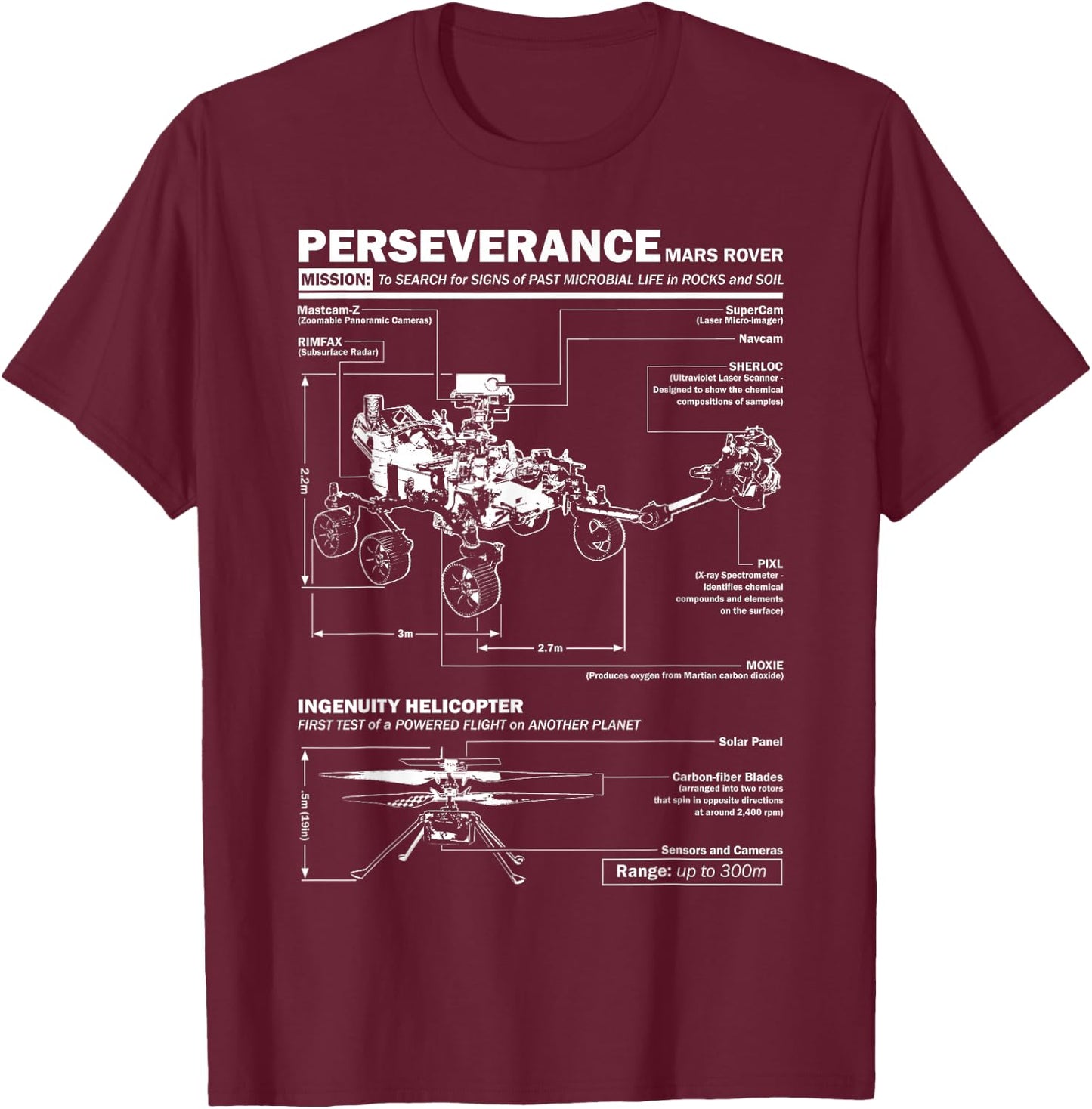 Perseverance Mars Rover and Ingenuity Helicopter | NASA T-Shirt - T-Shirt | Maroon