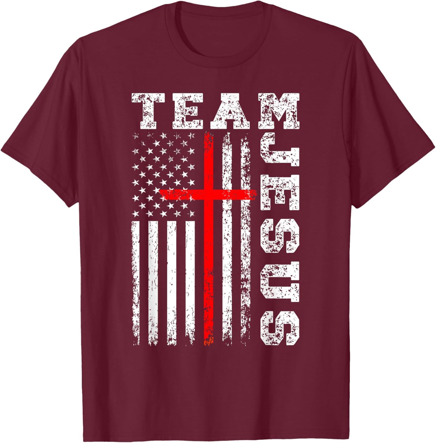 Team Jesus Cross And US Flag T-Shirt - T-Shirt | Maroon