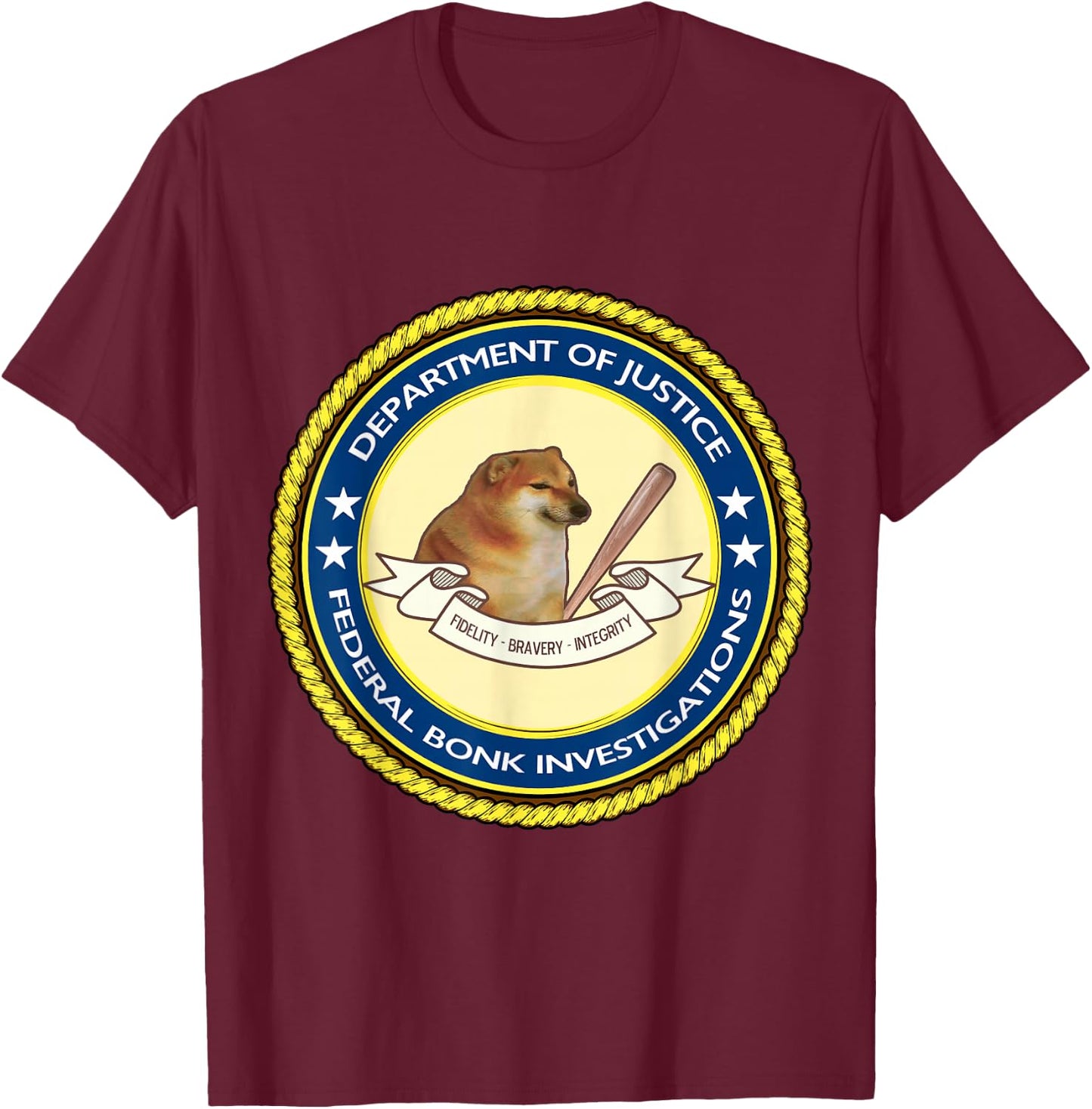 Federal Bonk Investigations - Cheems Doge Meme T-Shirt - T-Shirt | Maroon