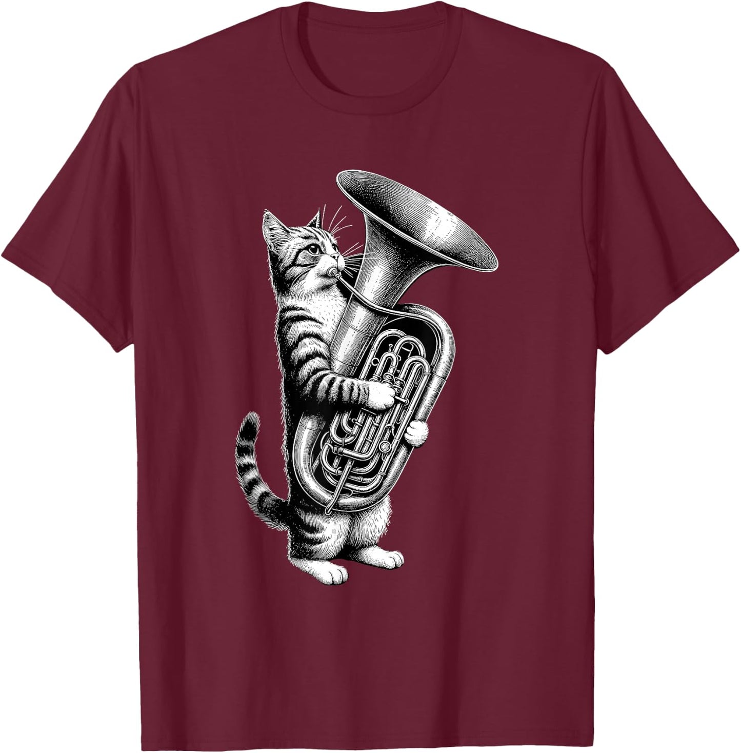 Cat Playing Tuba Marching Band Tuba Player Musician T-Shirt - T-Shirt | Maroon