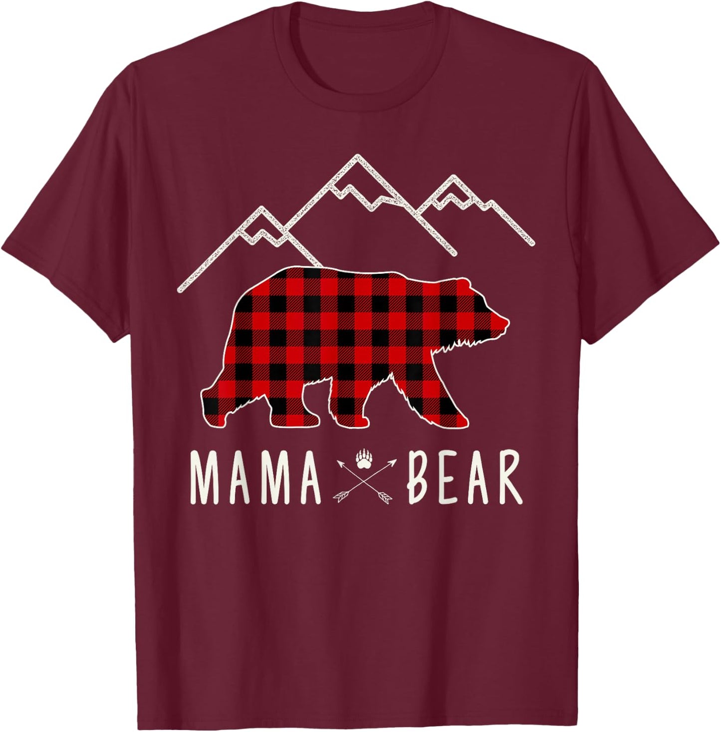Mama Bear Gift - Buffalo Plaid Mama Bear T-Shirt - T-Shirt | Maroon