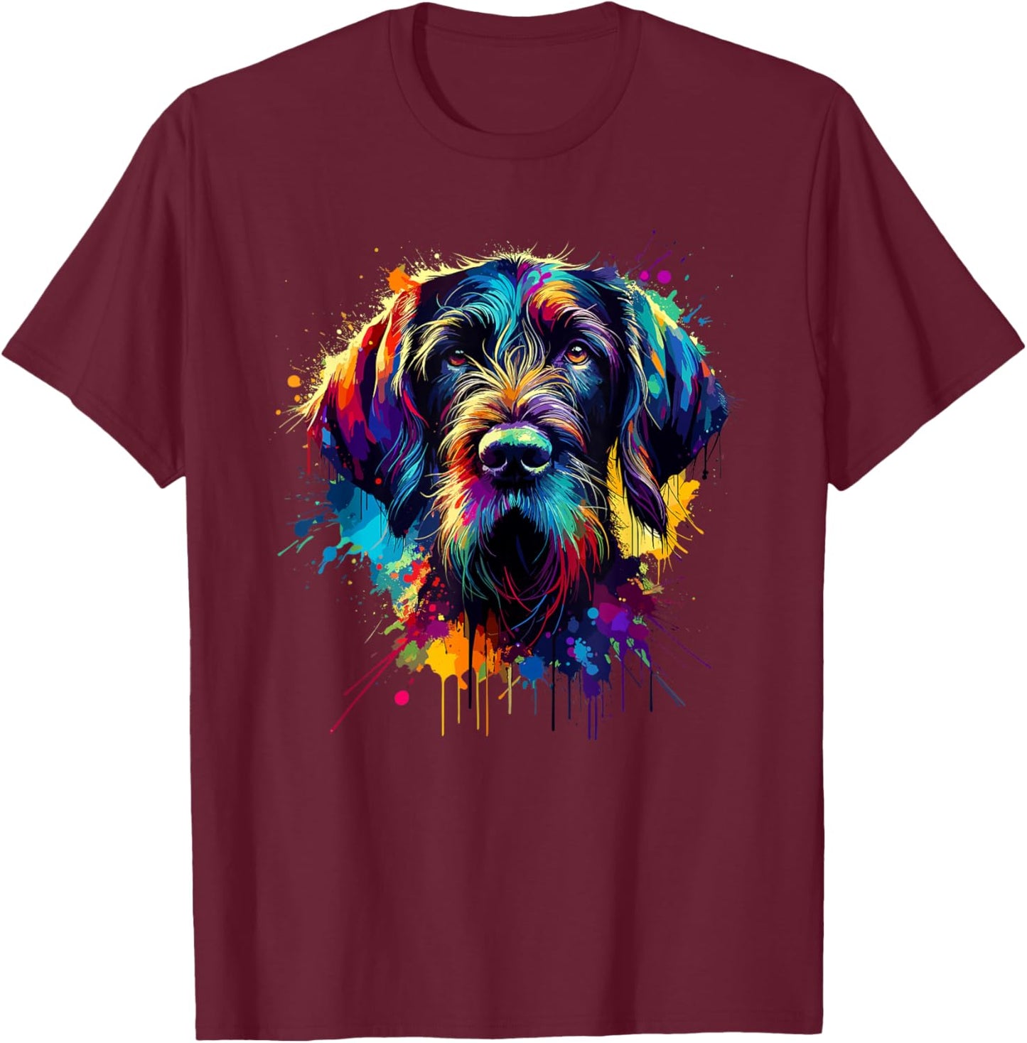 Colorful Splash Art German Wirehaired Pointer T-Shirt - T-Shirt | Maroon