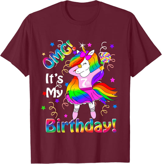 OMG It's My 7th Birthday Girls Unicorn (7 years old) outfit T-Shirt - T-Shirt | Maroon