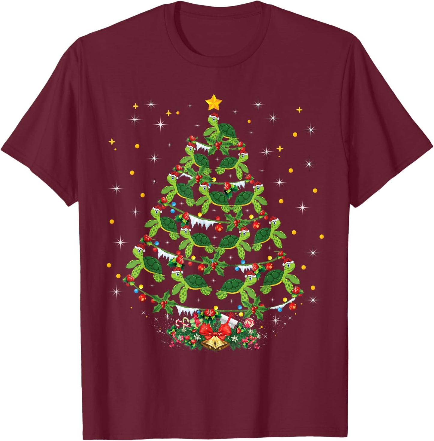 Sea Turtles Lover Xmas Gift Sea Turtle Christmas Tree T-Shirt - T-Shirt | Maroon