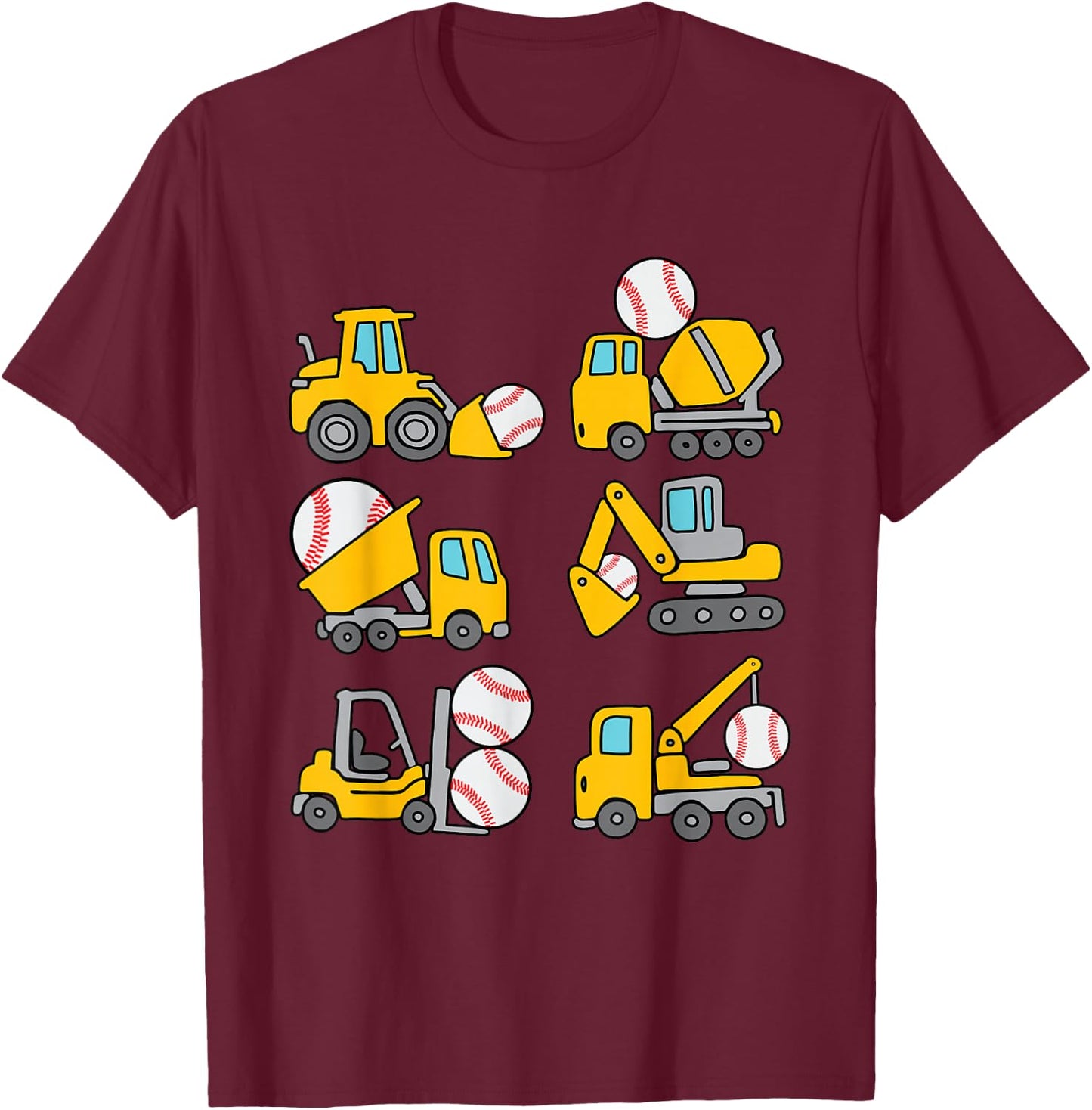 Baseball Diggers Kids Construction Trucks Toddler Boys T-Shirt - T-Shirt | Maroon