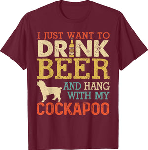 Cockapoo Dad Drink Beer Hang With Dog Funny Men Vintage T-Shirt - T-Shirt | Maroon