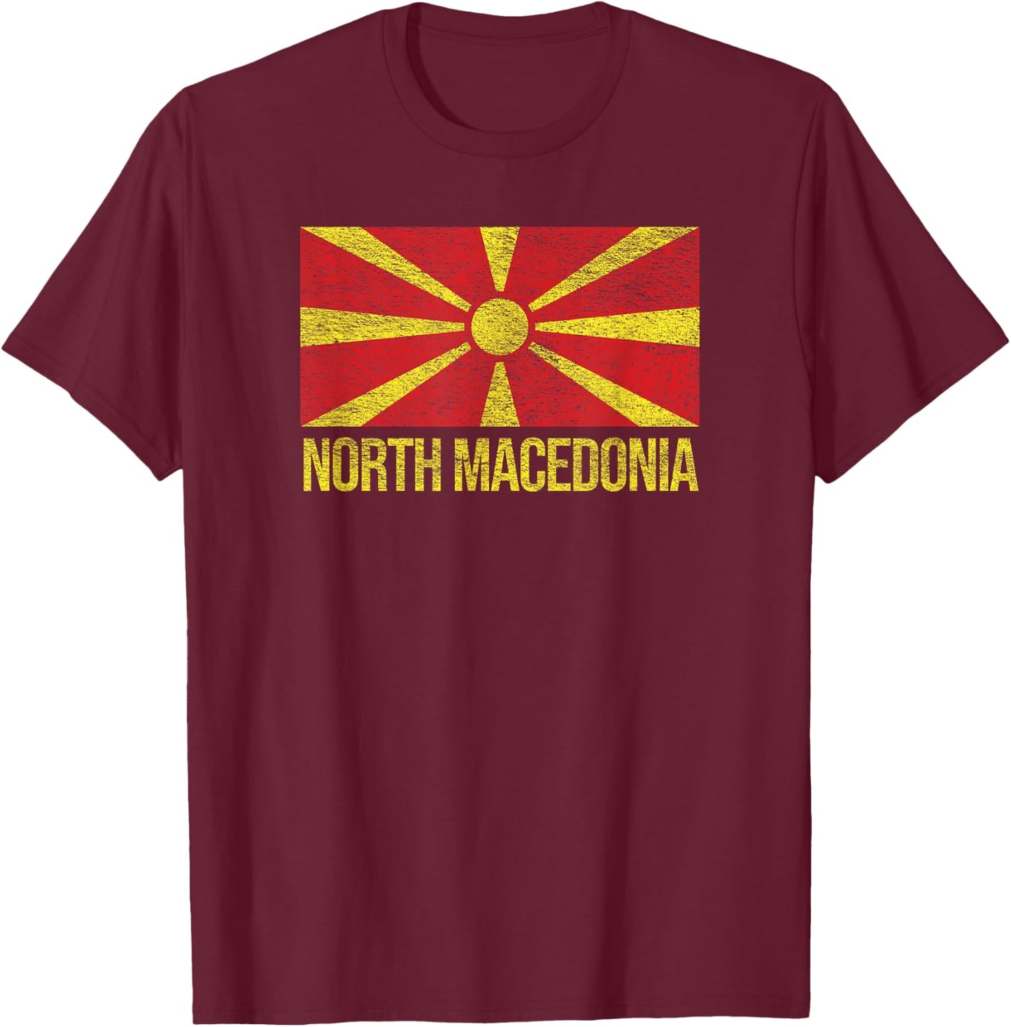 North Macedonia Flag Skopje Yugoslavia T-Shirt - T-Shirt | Maroon