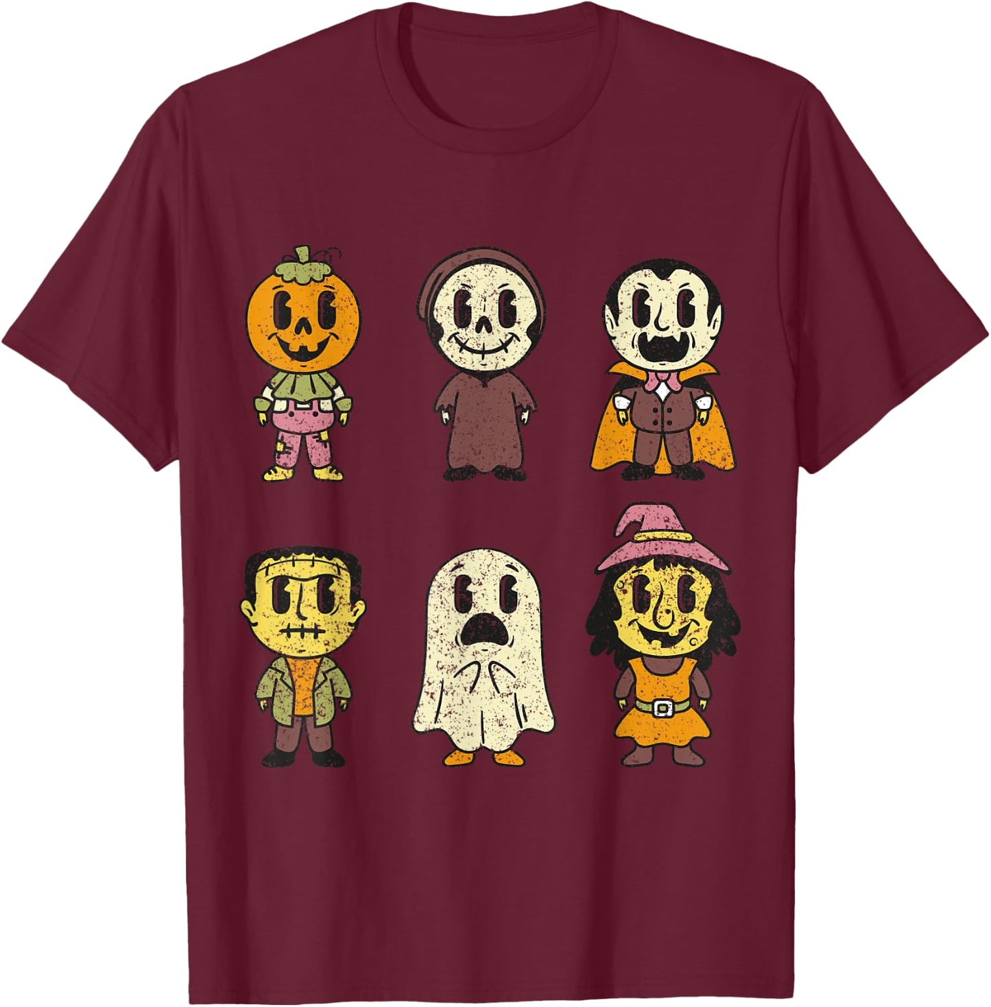 Vintage Halloween Pumpkin Witch Ghost Vampire Retro Gift T-Shirt - T-Shirt | Maroon