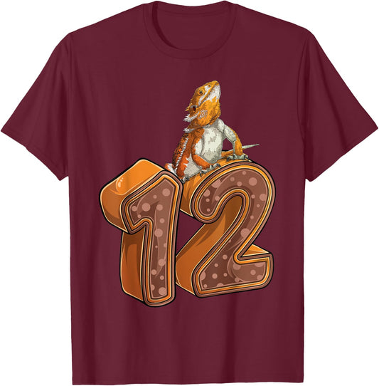 12 Year Old Bearded dragon Reptile 12th Birthday Party B-day T-Shirt - T-Shirt | Maroon