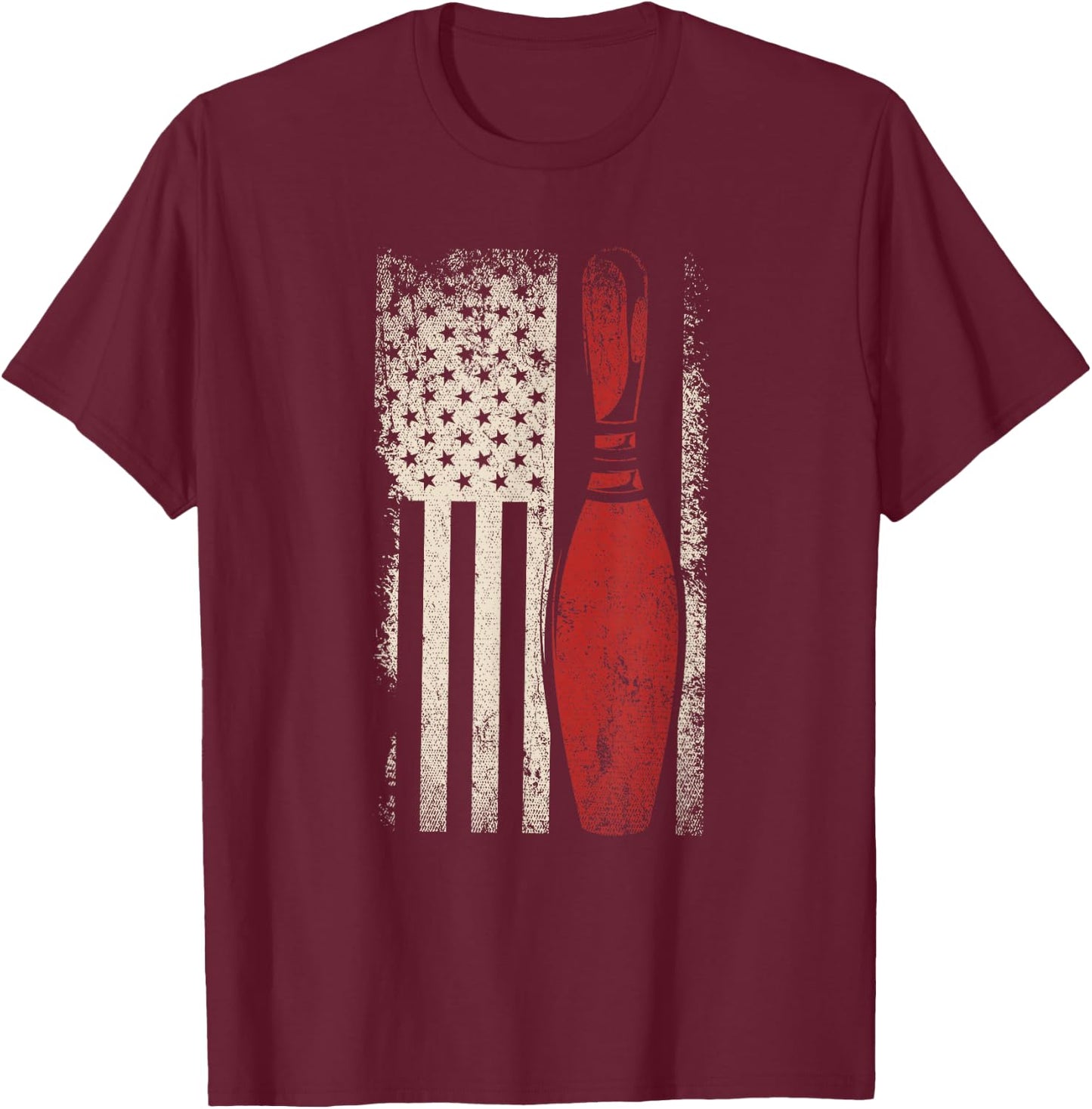 USA Flag Patriotic American Bowler Gift Bowling Pins Bowling Small T-Shirt - T-Shirt | Maroon