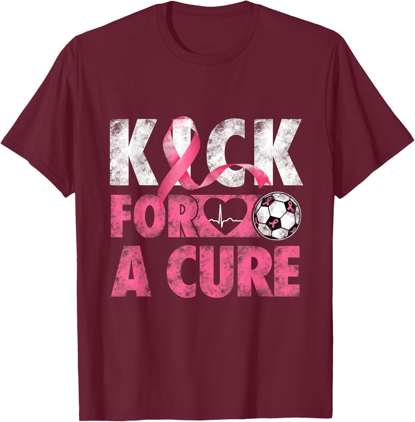 Kick For a Cure Breast Cancer Awareness Pink Ribbon Soccer T-Shirt - T-Shirt | Maroon