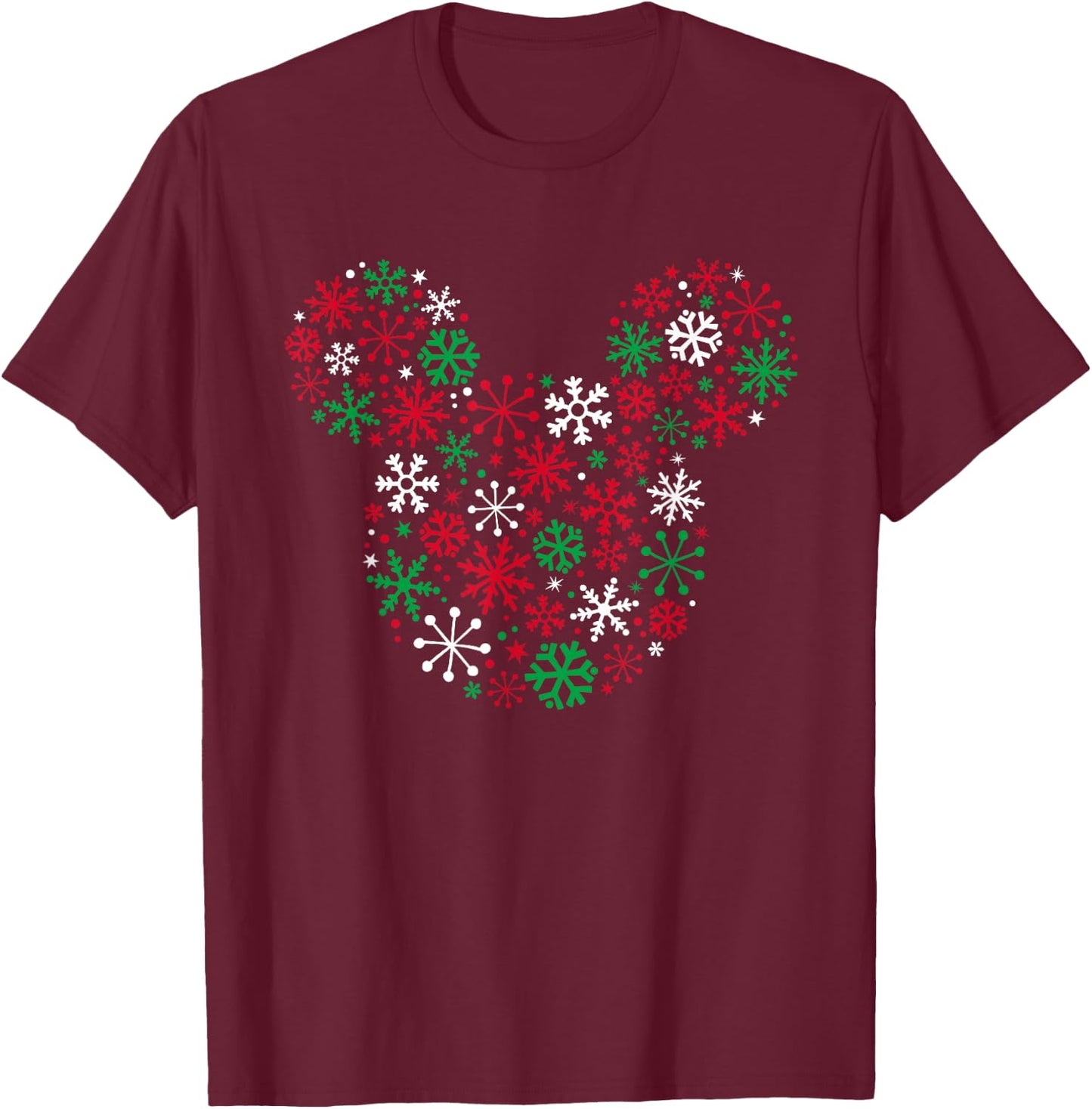 Disney Mickey Mouse Icon Holiday Snowflakes Small T-Shirt - T-Shirt | Maroon