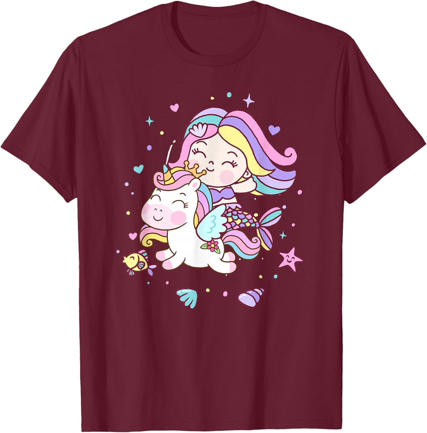 Unicorn kisses Mermaid wishes | Birthday Girl T-Shirt - T-Shirt | Maroon