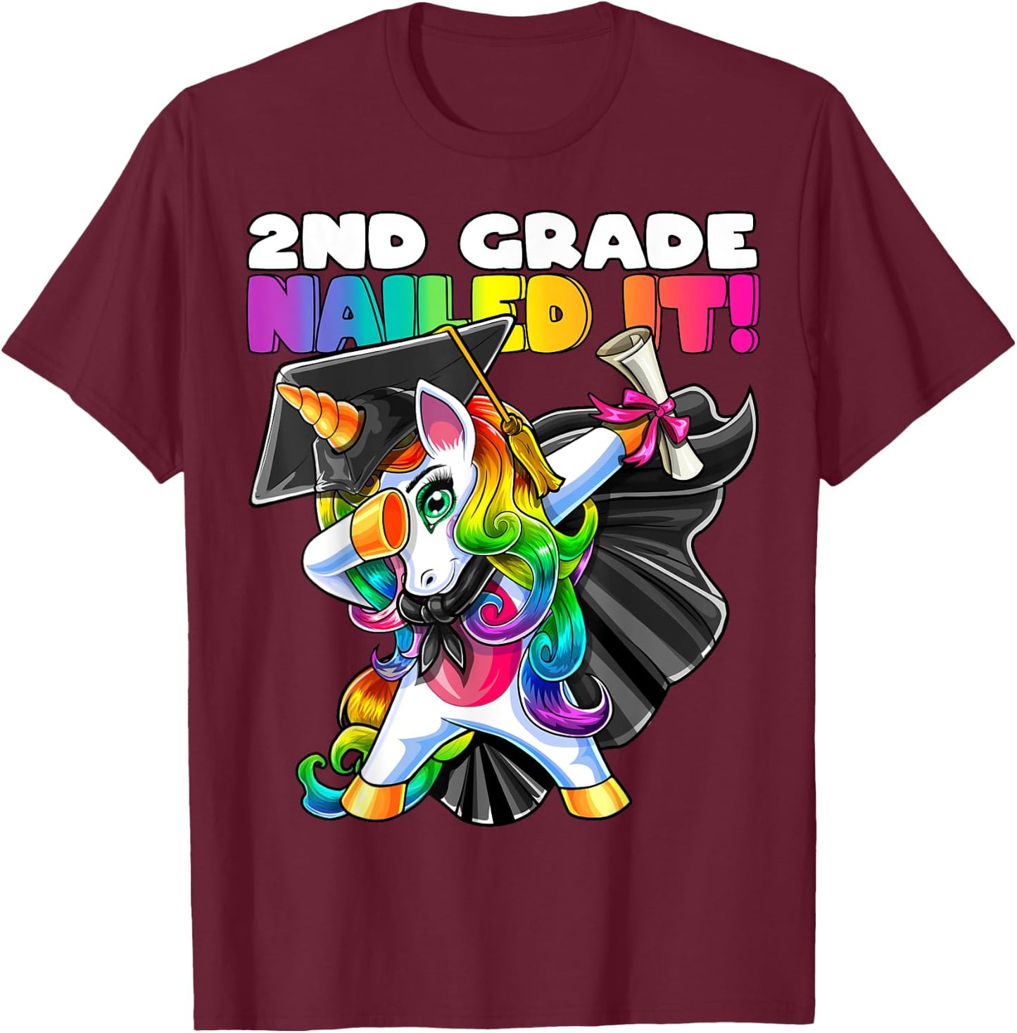 Dabbing Unicorn 2nd Grade Graduation Cap Gown Gift Girls T-Shirt - T-Shirt | Maroon