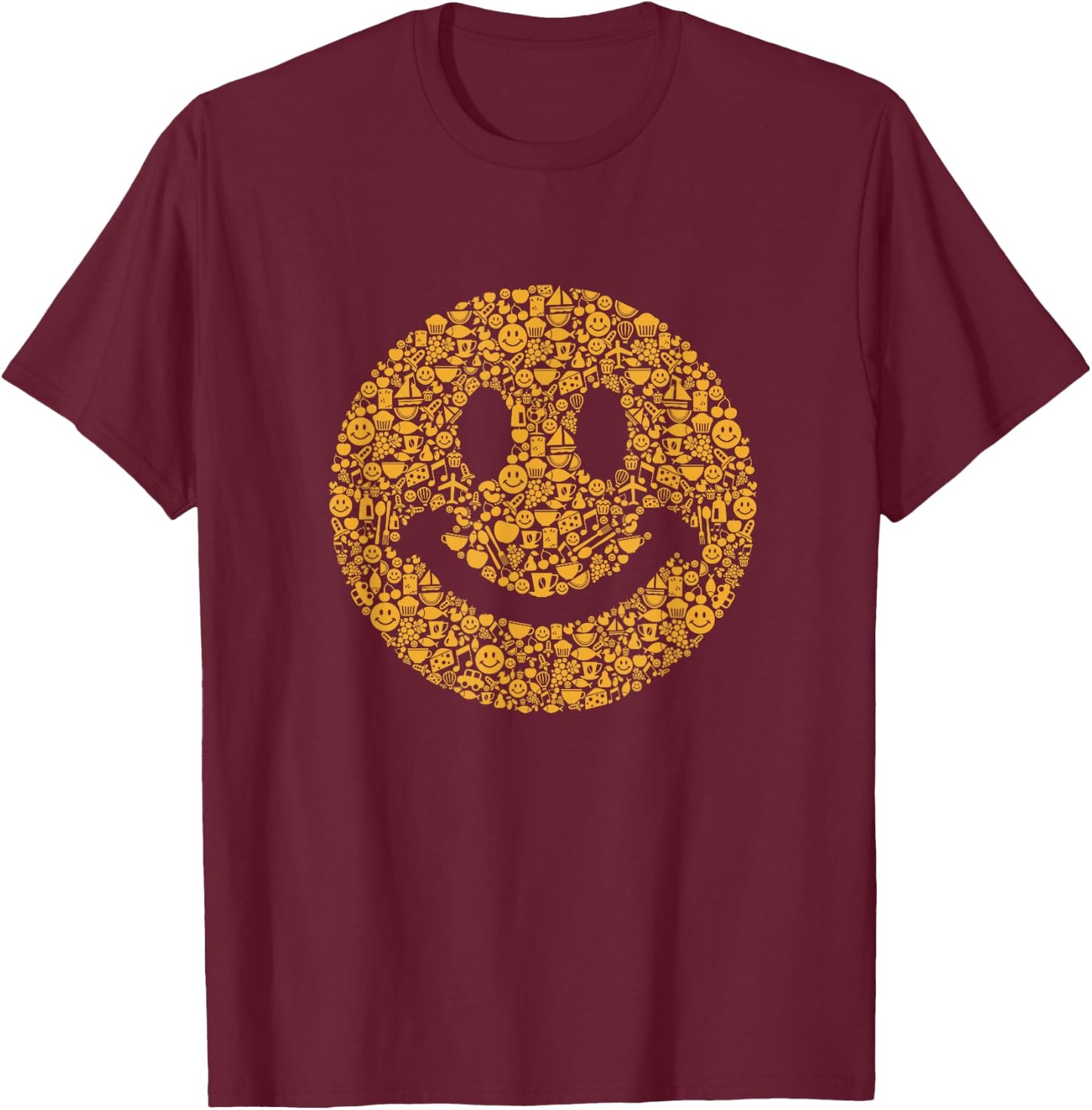 Funny Smiling Art Coffee Cheese Cupcakes Apples Airplane T-Shirt - T-Shirt | Maroon