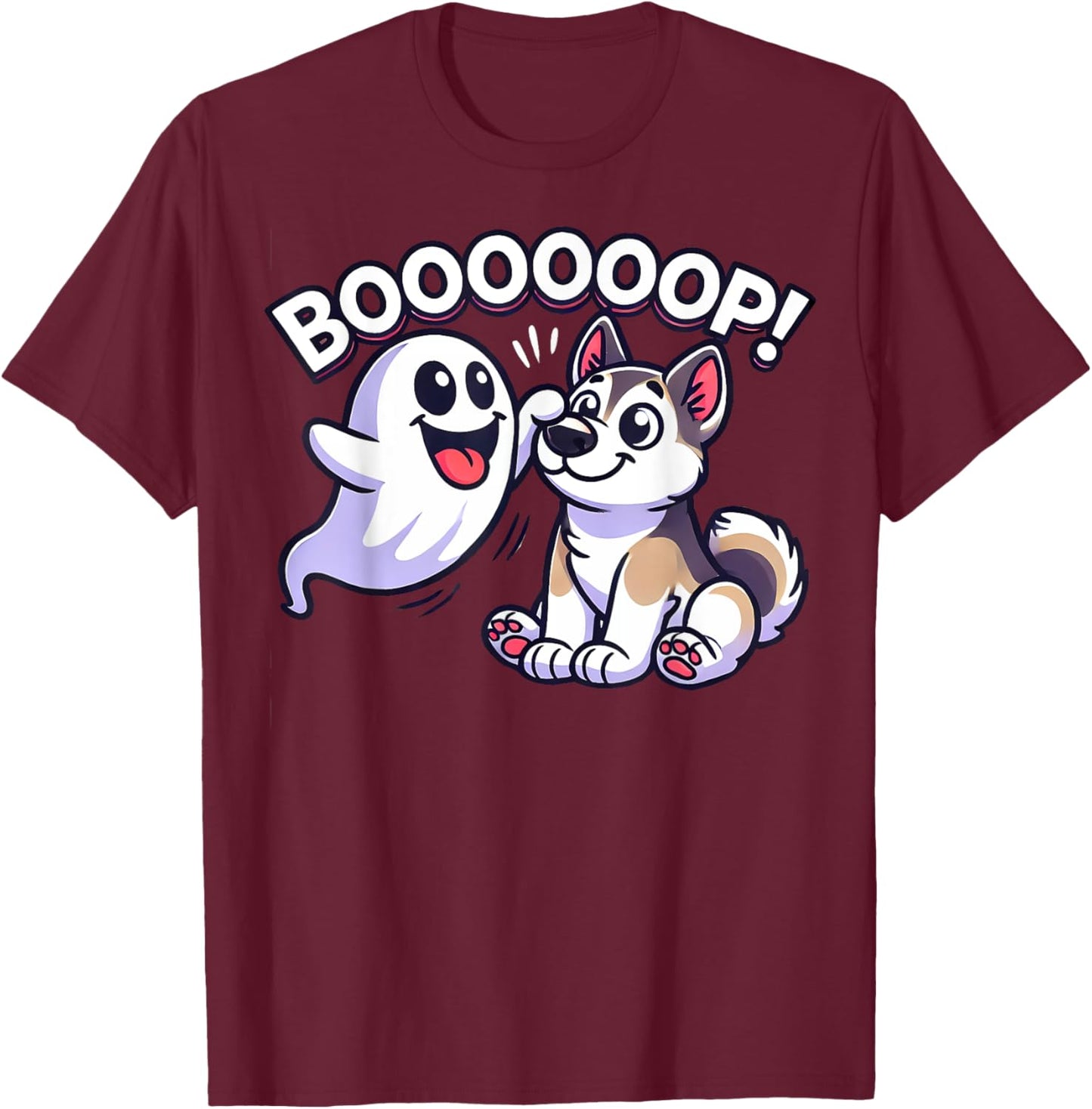 Funny Halloween Ghost Husky Dog Boop Silly Puppy Humor T-Shirt - T-Shirt | Maroon