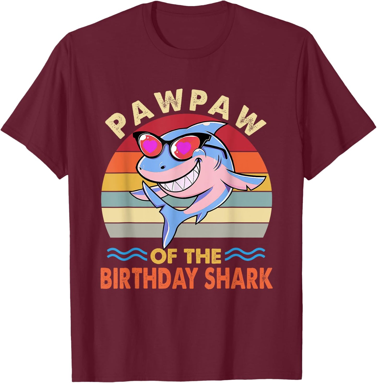 Pawpaw of the Shark Birthday Matching Family T-Shirt - T-Shirt | Maroon