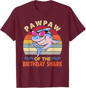 Pawpaw of the Shark Birthday Matching Family T-Shirt - T-Shirt | Maroon