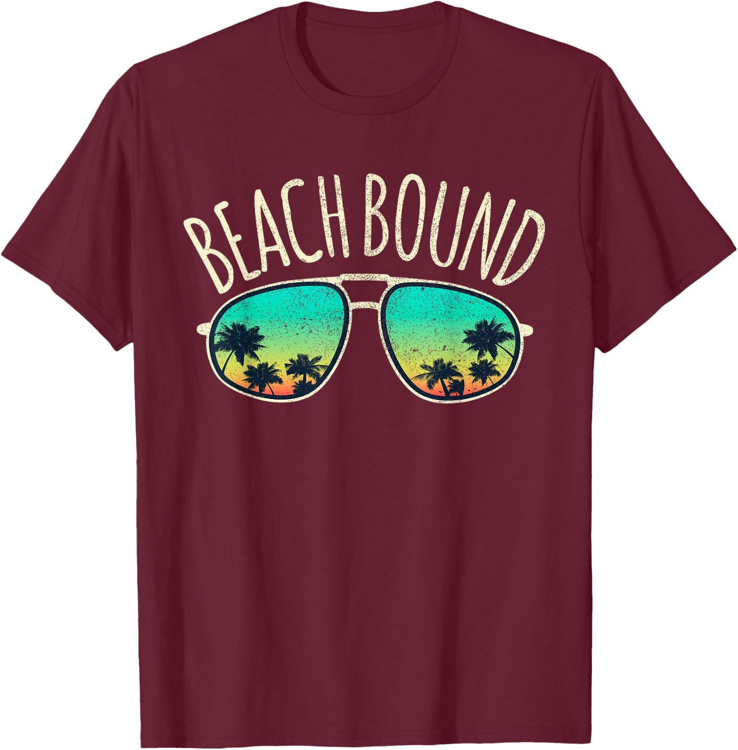 Beach Bound Retro Surf Vintage Sunglasses Distressed Gift Women Kids T-Shirt - T-Shirt | Maroon