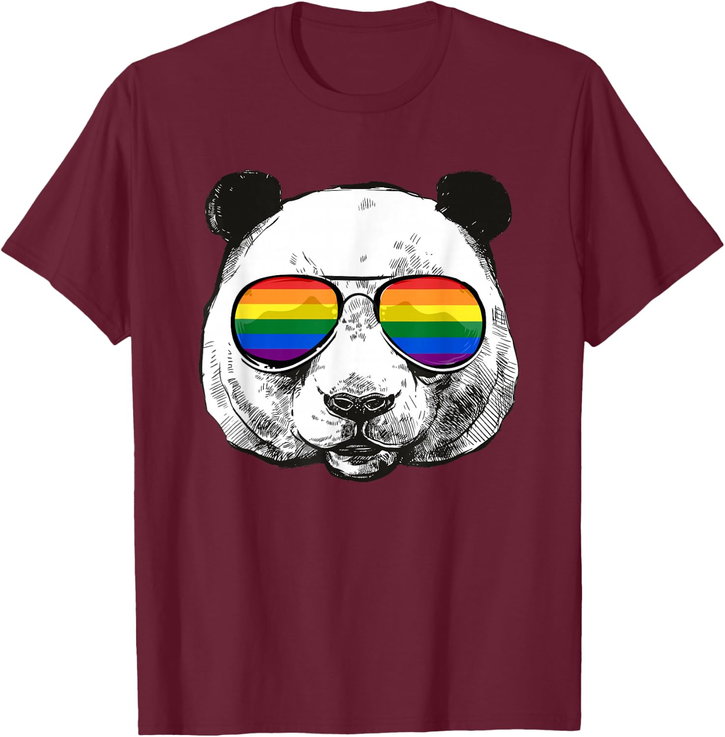 Panda Gay Pride Flag Sunglasses LGBTQ Animal T-Shirt - T-Shirt | Maroon
