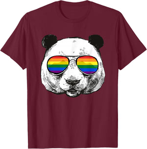 Panda Gay Pride Flag Sunglasses LGBTQ Animal T-Shirt - T-Shirt | Maroon