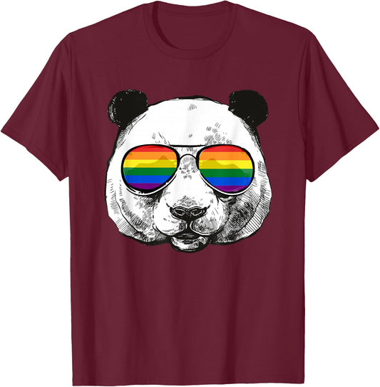 Panda Gay Pride Flag Sunglasses LGBTQ Animal T-Shirt - T-Shirt | Maroon