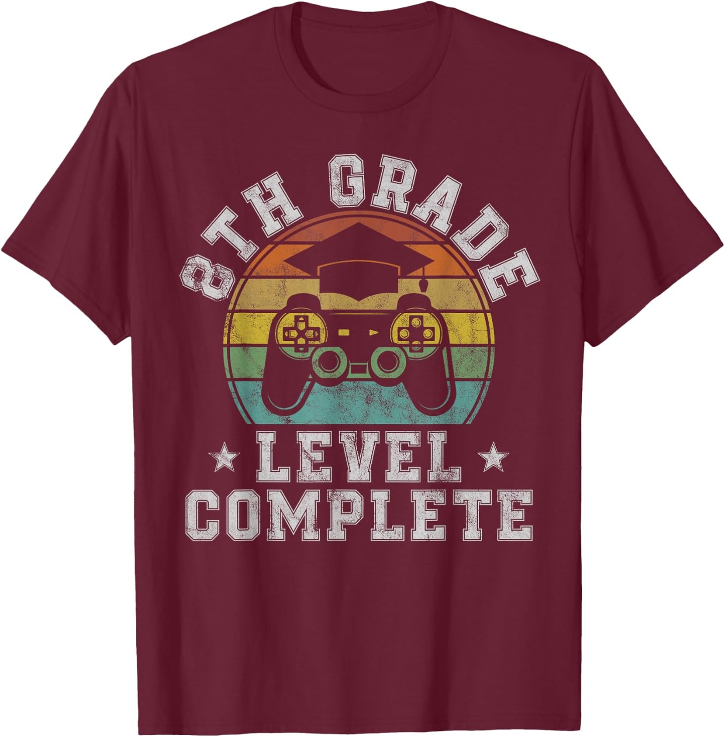 8th Grade Level Complete Eighth Grade Graduation Video Gamer T-Shirt - T-Shirt | Maroon