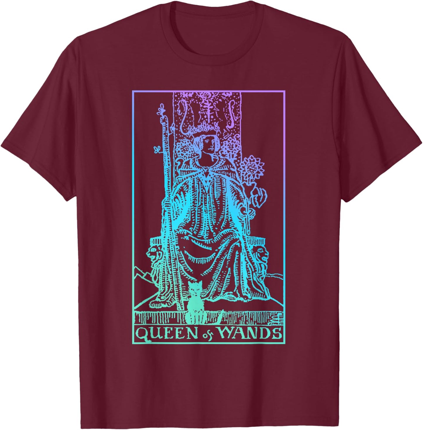 Queen of Wands Tarot Card Rider Waite Witchy T-Shirt - T-Shirt | Maroon