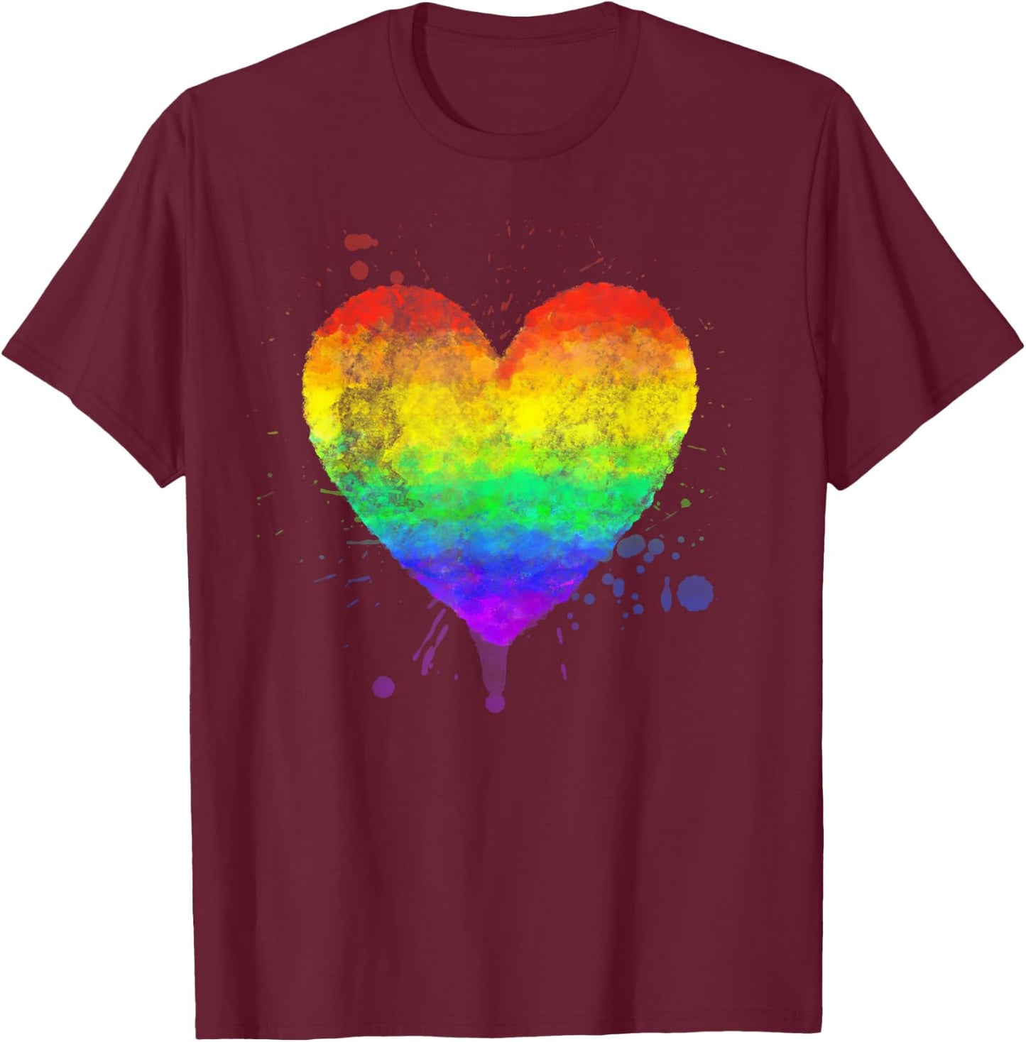 Faded Style Hand Drawn Rainbow Heart Gay Pride Paint Splash T-Shirt - T-Shirt | Maroon