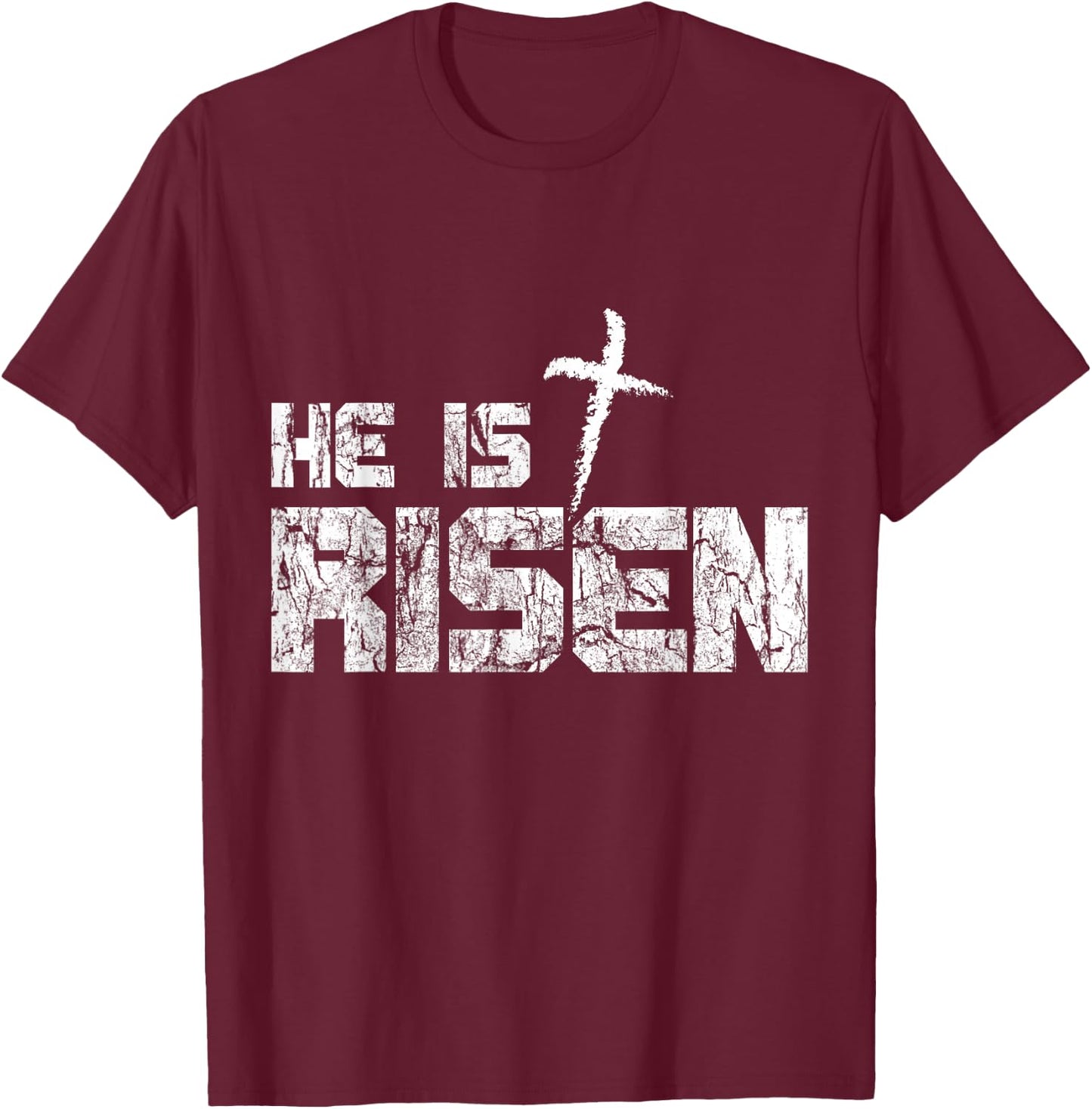 He is Risen Vintage Distressed T-Shirt - T-Shirt | Maroon