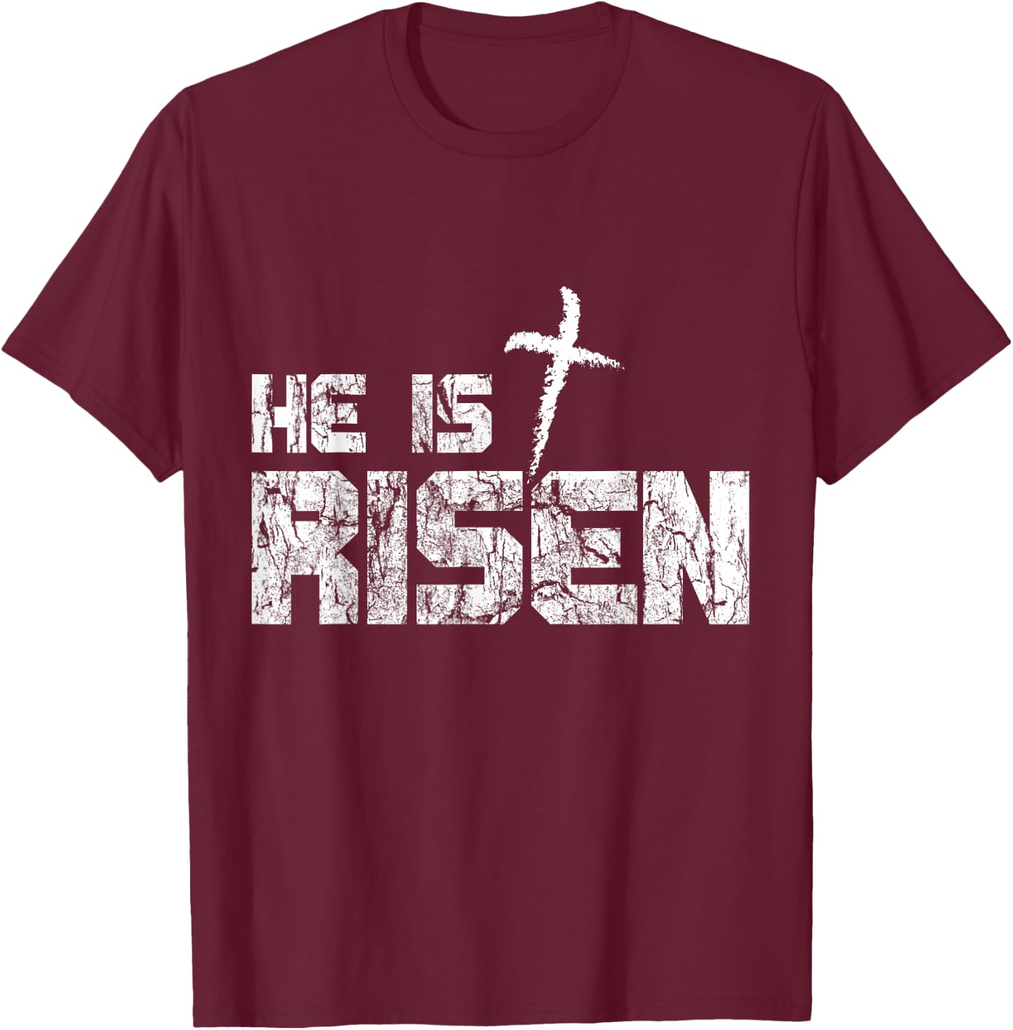 He is Risen Vintage Distressed T-Shirt - T-Shirt | Maroon