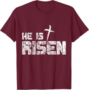 He is Risen Vintage Distressed T-Shirt - T-Shirt | Maroon